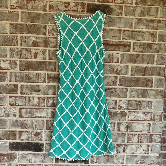 Molly of New York Teal Crochet Diamond Pattern sleeveless A-line Dress - Picture 8 of 10